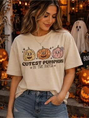 Cutest Pumpkin In The Patch Graphic Tee - Beige